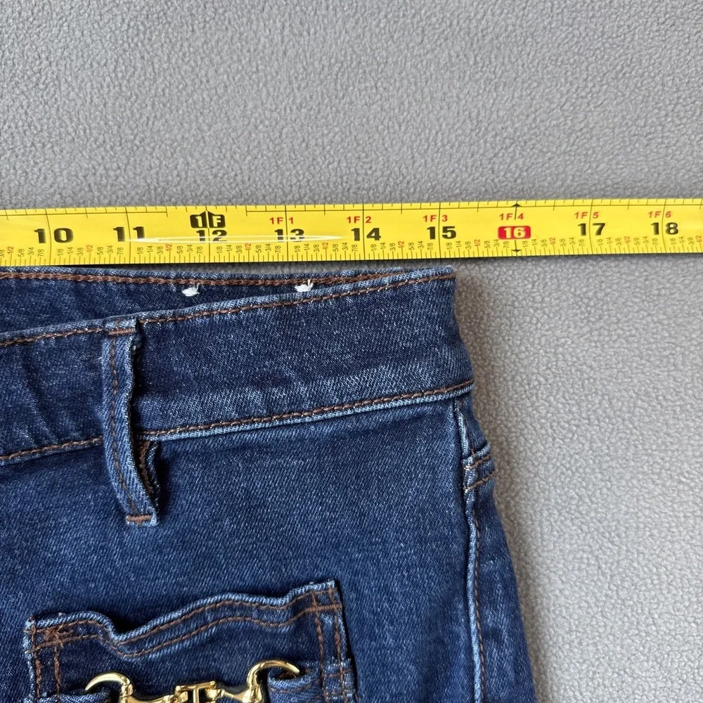 Ann Taylor Flare Jeans High Rise Patch Pocket Horsebit Stretch Size 10‎ Blue